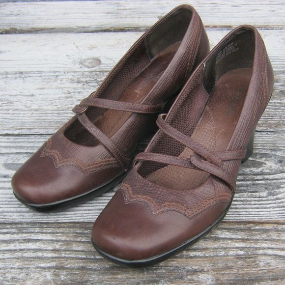 Clarks Shoes Clarks Brown Leather Mary Jane Wedge Shoes 65m 26649